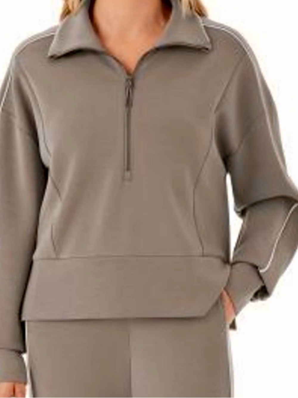 Ellie. Ellie Tahari Women's Taupe Half-Zip Pullover Top